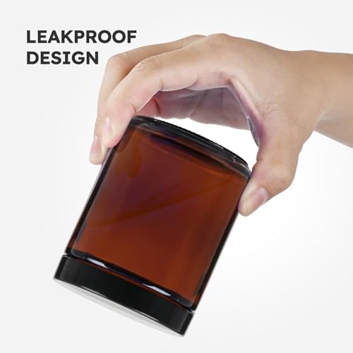 12 Pack 8 oz Round Amber Glass Cosmetic Jars with Black Lids, Spatula, Chalk Labels, Pen, Candle Holder, Refillable Containers for Makeup, Cream, Sugar Scrubs, Bath Salts