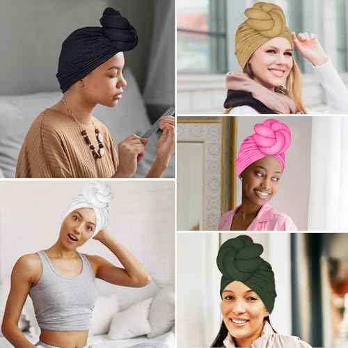 Women Turbans and Head Wraps, Women African Turban Flower Knot Pre-Tied Bonnet Beanie Cap Headwrap
