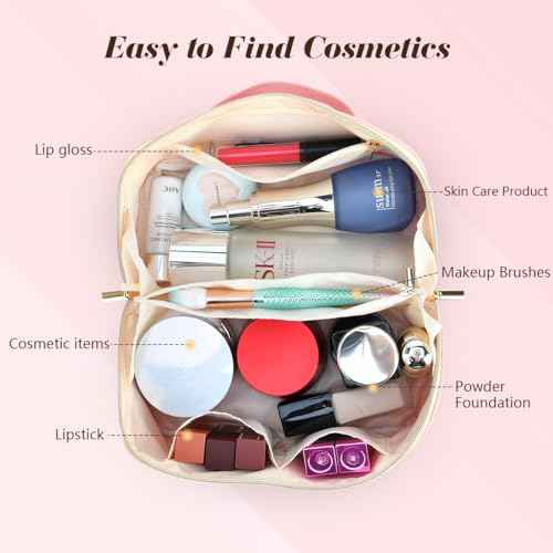 for Christmas Day Gifts, Makeup Bag for Women, PU Leather Travel Toiletry Bags, Initial Make Up Cosmetic Pouch for Teen Girls, Wide Open Portable Skincare Bag, Personalized Birthday Gifts, Pink