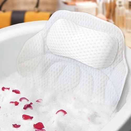 Bath Pillows for Tub, Tub Pillow for Bathtub for Head, Neck and Back Support, 4D Mesh Fabric Bath Tub Pillow, Ergonomic Bath Pillow Luxury Bathtub Pillow for Head and Neck, Spa Rest Accessories