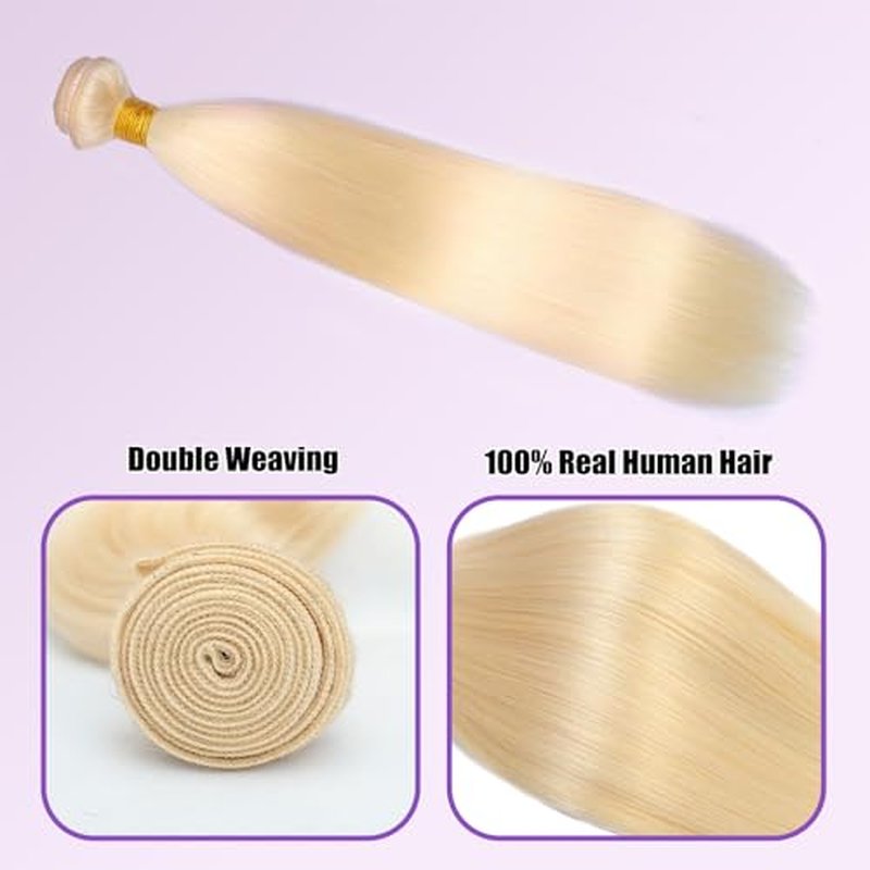 613 Bundles Human Hair 32 Inch Straight Blonde Bundles Human Hair 100% Unprocessed 12A Grade Brazilian Virgin Raw Hair Quick Weave 1 Bundles Hair Extensions for Women
