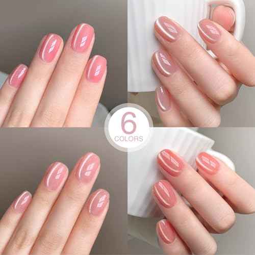 Jelly Pink Silver Cat Eye Gel Nail Polish Set 6 Colors with Magnet for Holographic Glitter Cat Eye, Salon Gel Manicure and Nail Art DIY at Home