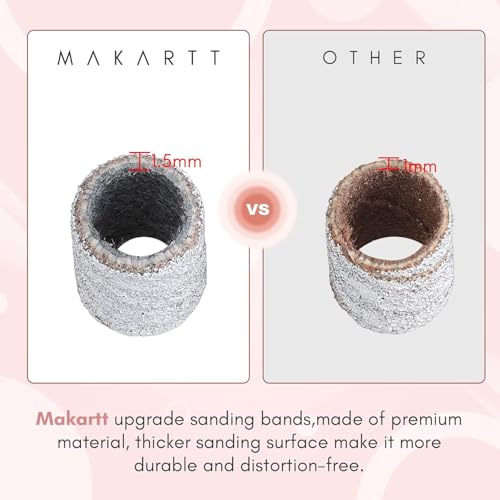 Makartt Sanding Bands for Nail Drill-100 Pcs Nail File Sanding Bands for Drill Bits #180 Medium Grits for Acrylic Nails Gel Removing and Shaping, Upgrade Thicker Durable Sanding Drill Bit, White