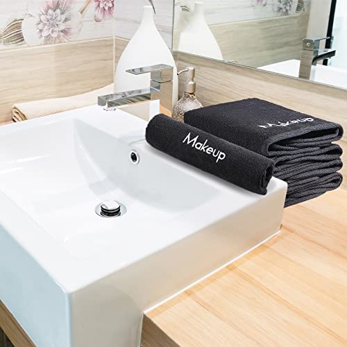 Chumia 72 Pcs Makeup Remover Cloths 13 x 13 Inch Makeup Towel Face Washcloths with Embroidery Black Reusable Washcloths Soft Cleansing Face Towel for Women