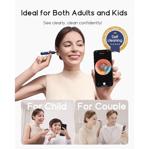 Earsight Plus I35R Ear Wax Removal Tool with Camera | Smart Visual Ear Cleaner with Gentle Tweezers & 12 Tips, HD Otoscope for Adults & Kids