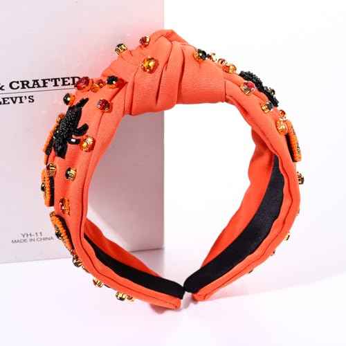 MOLOCH Halloween Headbands for Women Spooky Pumpkin Candy Corn Knotted Headband Crystal Headband Halloween Costume Hair Accessories
