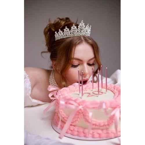 WOVOWOVO Princess Crown Queen Birthday Tiara for Women Girls, Silver Crystal Tiaras and Crowns Headband Hair Accessories for Bride Wedding Halloween Costume Party Prom Christmas Gifts