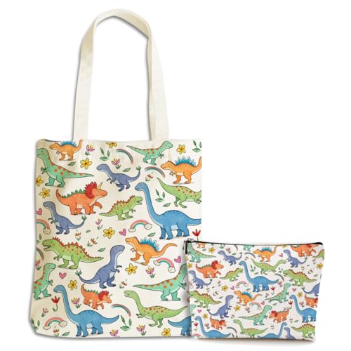 Dog Dinosaur Whale Shark Butterfly Mushroom Chicken Corgi Cat Gifts Canvas Tote Bag Makeup Bag for Women Birthday