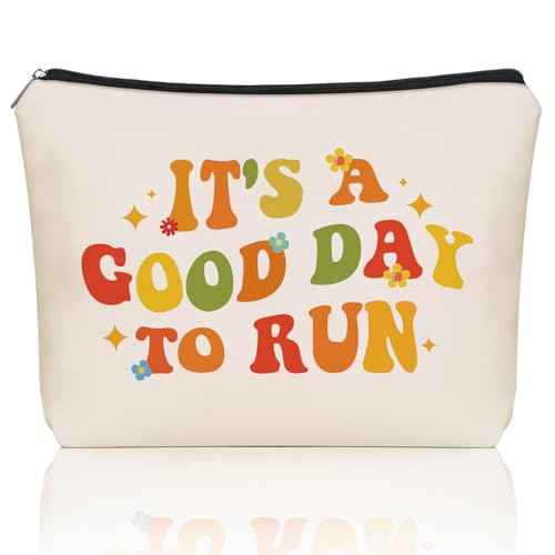 Running Christmas Gifts Makeup Bag: Cute Cosmetic & Toiletry Pouch It's a Good Day To Run For Girls & Womens Runner, Nieces, Girlfriends, Mom, Coworkers.Ideal Gift for Travel, Birthday