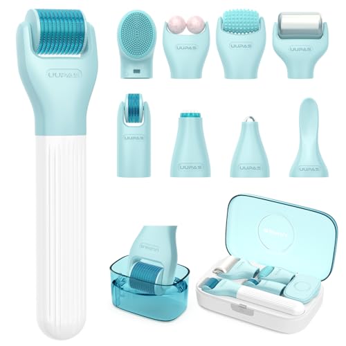 Derma Roller Set - UUPAS 10 in 1 Microneedling Roller Kit for Face, Body, Hair, Beard and Scalp - Ice Face Rollers for Women and Men with Storage Case