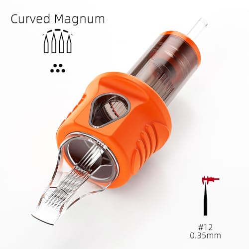 A-minusone 20Pcs 1215RM Tattoo Cartridge Needles Pro Finger Ledge Cartridges Standard #12 Curved Magnum Disposable Tattoo Needle Cartridge with Membrane for Tattoo Artists