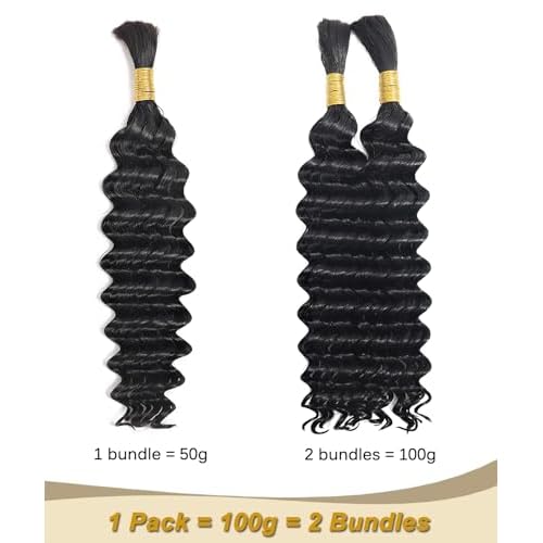 Bulk Human Hair for Braiding - 12A Curly Human Hair Bundles for Black Women - 24 inch, Deep Wave, No Weft, Boho Braids - 100% Unprocessed Brazilian Virgin Human Hair Extensions - Beauty Youth