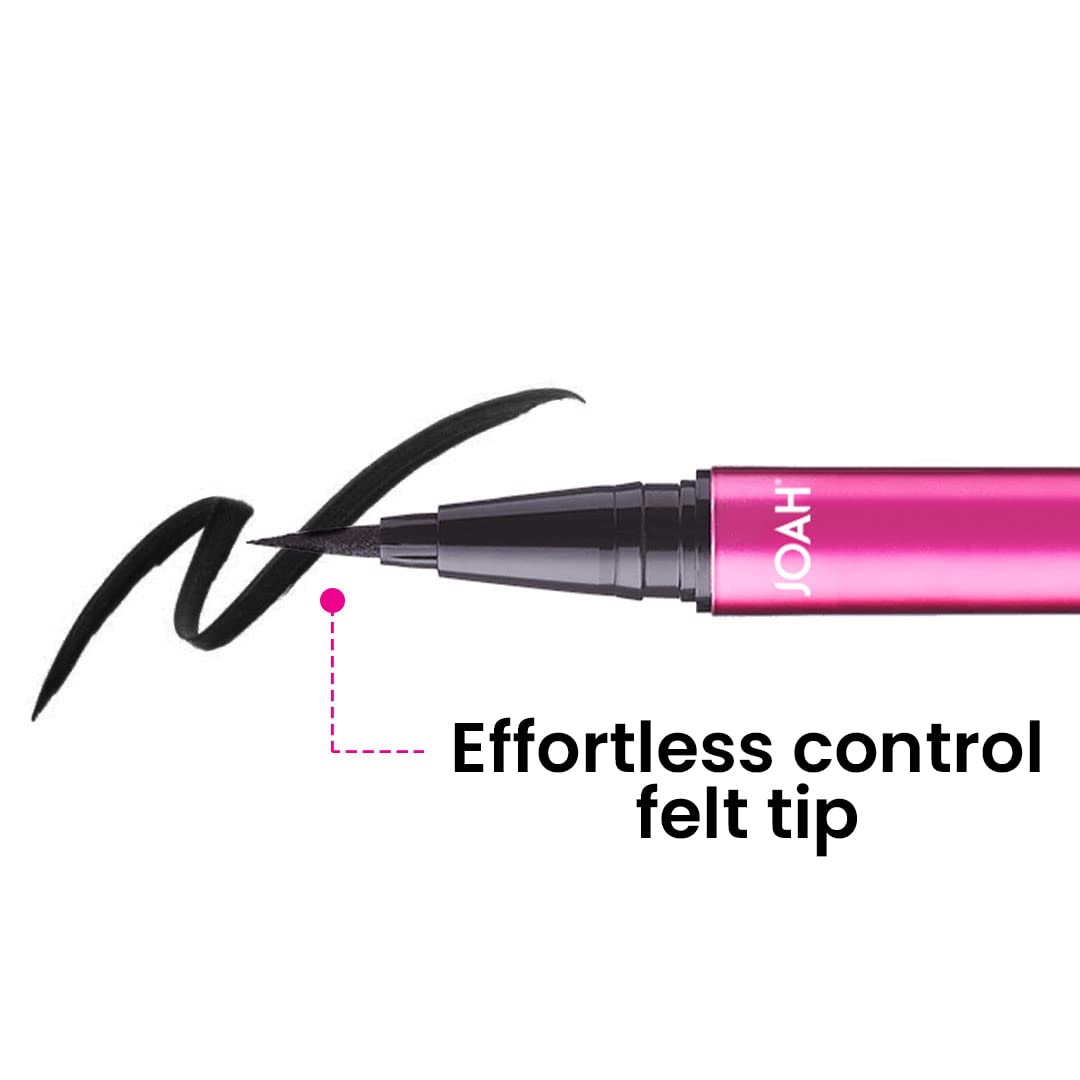 JOAH Line Up Liquid Eyeliner with Precision Felt Tip, Fast-Drying & Waterproof, Long Lasting, Smudge Proof Eye Liner, Effortless Control, Biotin Infused, Black