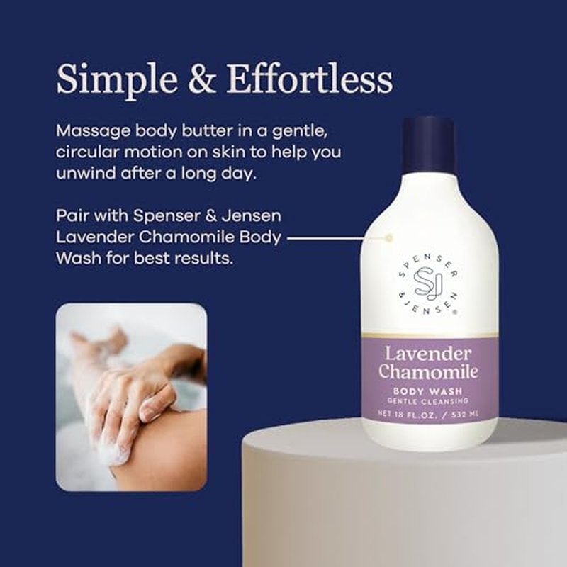 Spenser & Jensen Hydrating Lavender & Chamomile Body Butter - Gentle On All Skin Types - Moisturizing Body Lotion for Women & Men - Paraben Free - 8 Oz (Pack of 1)