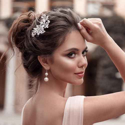 PAGOW Silver 8 Pcs Crystal Flower Hair Clips, Wedding Hair Accessories for Brides Women Girls, Rhinestone Flower Headpiece