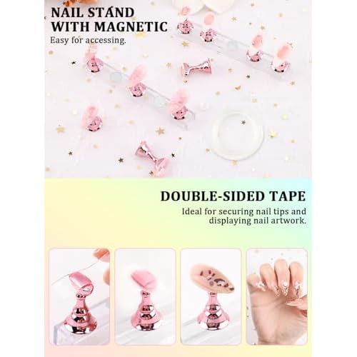 Nail Art Tools Set, Nail Stand for Press on Holder for Painting Nails, Nail Art Brushes, Liner Brushes, Nail Dotting Tool, Must Haves Design Tools for Nail Tech & Beginners Nail Art Supplies Kit