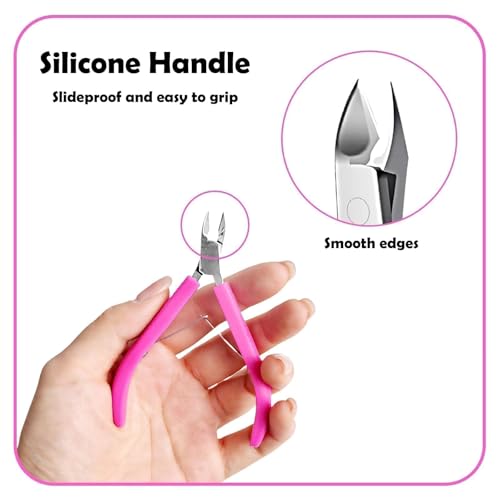 Fine Edge Cuticle Trimmer & Nippers, Scissor, Nail Clippers Silicone Handle Carbon Steel Nail Tools for Precise Removal, Durable Washable Cuticle Cutter & Remover (Rose-Color 1PC)