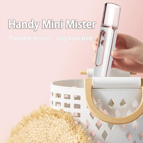 withthesun Nano Facial Mister, Cool Mist Face Steamer with 2 Spray Nozzle, USB Rechargeable, Visual Water Tank, Nano Mister for Eyelash Extensions, Skin Care, Daily Makeup, Deep Hydrating-Pink