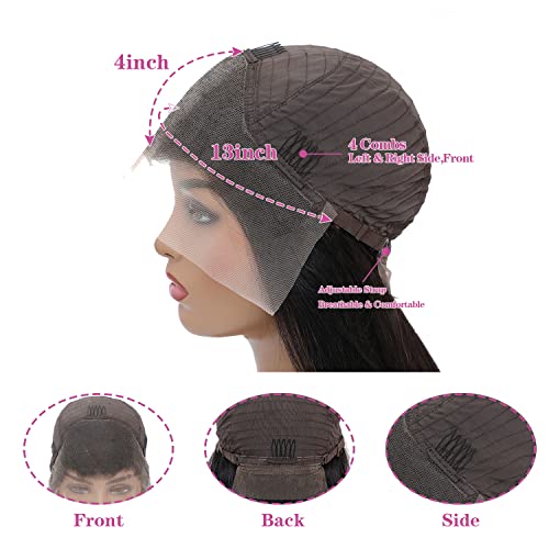 DULOVE Lace Front Wigs Human Hair, 13x4 Straight Human Hair, 200 Density Glueless Wigs for Balck Women, Pre Plucked with Baby Hair, Natural Color, 24 Inch