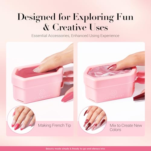 AZUREBEAUTY Dip Powder Recycling Tray System, Triple Layer Recycling Case Nail Dip Powder Container with Nails Tool Nail Brush Glass Nail File, French Nail Art Manicure Essential Tool