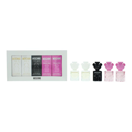MOSCHINO Toy Mini Gift Set for Women Toy 2 Eau de Parfum Mini Splash 0.17 oz x2, Toy 2 Bubblegum eau de toilette mini splash 0.17 oz x2, Toy Boy Eau de Parfum Mini Splash 0.17 oz