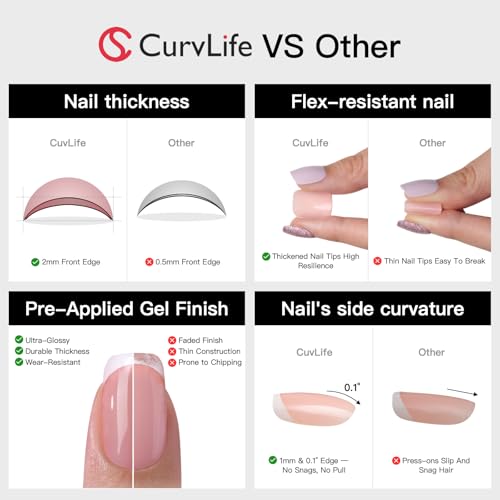 Curvlife Press on Nails Acrylic Fake Nails with Short Square Wine red Design Full Cover False Nails Reusable Nail Kit with Nail Glue Adhesive Tabs Glue on Nails