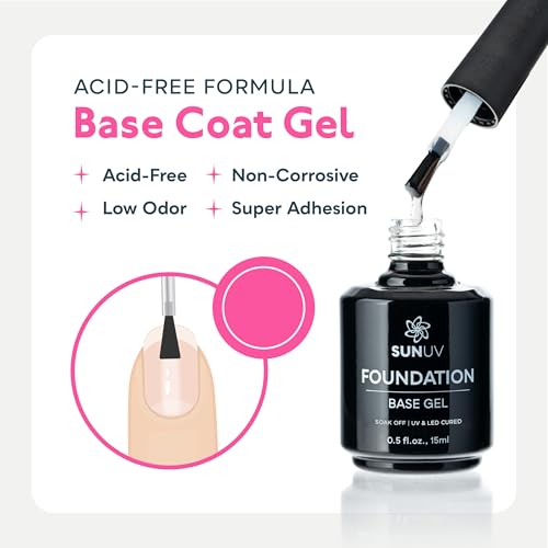 SUNUV 15ml Gel Top Coat and Base Coat Set, Gel Nail Polish Kit 2 Pack, Art Manicure UV Nail Lamp No Wipe High Gloss Gifts for Women