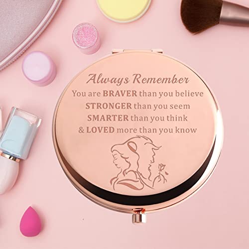 KEYCHIN Princess Movie Pocket Mirror Princess Belle Fans Gifts Always Remember You are Braver Stronger Smarter Than You Think Compact Mirror for Women Girls Teenagers (Beauty Mirror-RG)