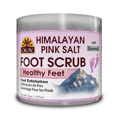 OKAY Himalayan Pink Salt Foot Scrub - Himalayan Salt Scrub, Body Exfoliator for Women and Men, Exfoliating for Feet, Hands & Face, Vegan, Natural Ingredients - 6 oz Jar (Pack of 1)