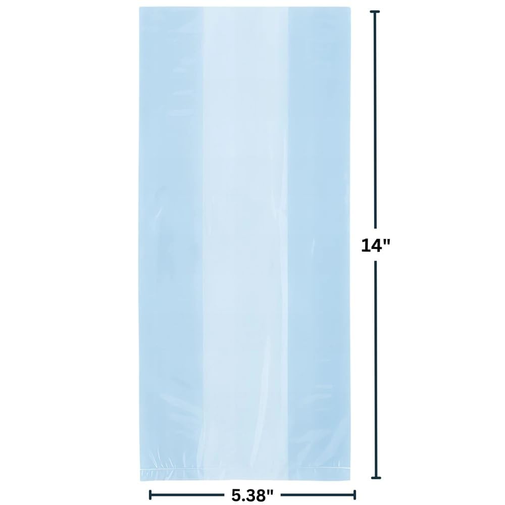 Baby Blue Cellophane Party Favor Plastic Bags - 11.5" x 5" (30 Ct) | Perfect for Gifts, Candy, Treats