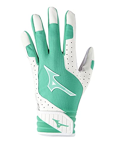 Mizuno Finch Women's Softball Padded Batting Glove, White-Mint, Medium