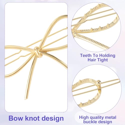 PAGOW Hair Barrettes for Women, 6pcs Metal Bow Hair Pins Hair Clips, Hair Accessories for Women Girls (Gold, Silver)