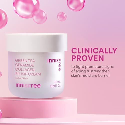innisfree Green Tea Ceramide Collagen Plump Cream, Korean Face Moisturizer for a Youthful Glow