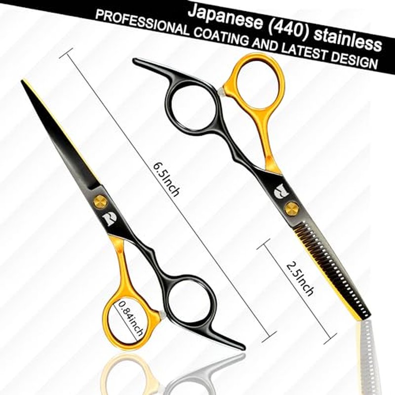 Professional Hair Cutting Shears Set,6 Inch Barber Hair Cutting Scissors Kit,Hairdressing Thinning Shears for Hair Cutting,Sharp Blades Haircut Scissors Kit for Women/Men/Kids (Rainbow) (Gold)