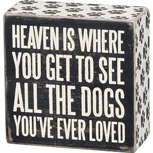 Primitives by Kathy 22223 Pawprint Trimmed Box Sign, 4" x 4", All the Dogs, Heaven is Where