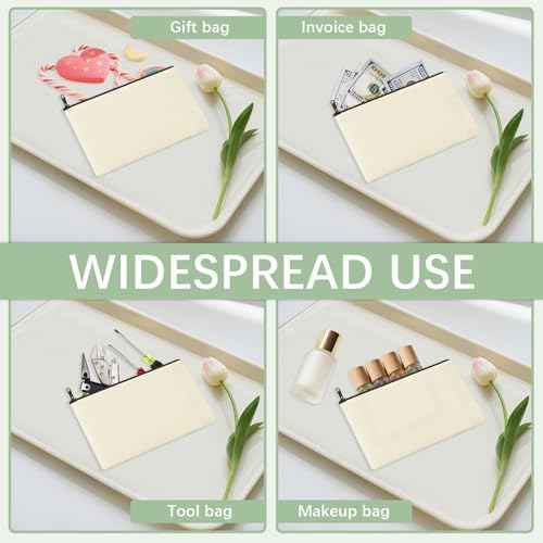 OKBA Beige 30 Pcs Sublimation Makeup Bags Blanks,DIY Craft Canvas Zipper Pouch Cosmetic Bag,Multi-Purpose Canvas Bag Bulk