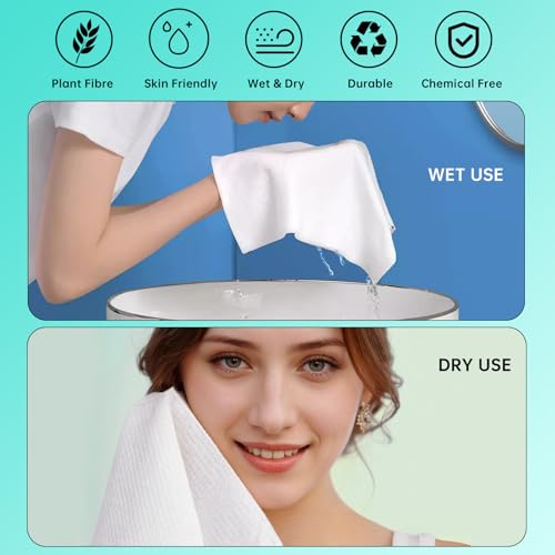 ONLYCARE Disposable Face Towel, Biodegradable Face Towels, 10" x 12" Super Thick Soft Facial Towels, 100 Count Face Towelettes Disposable for Sensitive Skin, Makeup Remover Dry Wipes, 2 Pack