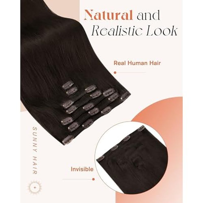 Sunny Hair Clip in Hair Extensions Straight Human Hair Clip in Extensions Remy Clip in Hair Extensions Real Human Hair Extensions Clip ins Dark Brown Hair Extensions 20inch