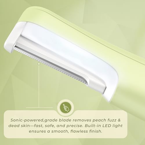 Dermaplane Razor for Women Face, WLU Rechargeable Face Dermaplaning Tool ? Peach Fuzz, Facial Hair & Exfoliation Removal, Sonic Technology with LED Light, 3 Speeds & 10 Blades (Green)