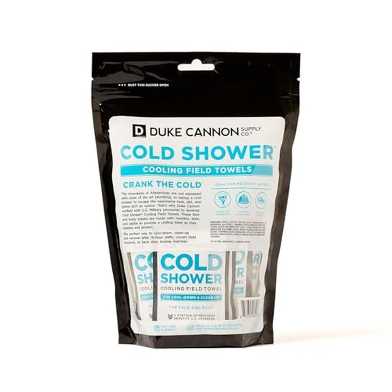 Duke Cannon Cold Shower Cooling Field Towels ? Menthol Body Wipes for Men, No Rinse Face & Body Cleansing Wipes, 15 Individually Wrapped Towels (3 Pack)