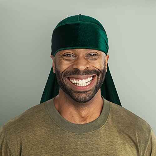 4 Pieces Men Velvet Durag with Long Tail Silky Durag Headwraps for 360 Waves