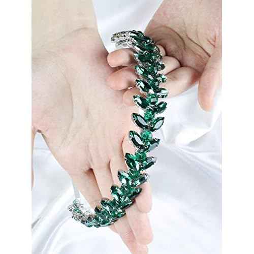 Green Rhinestone Headband Wedding Hair Accessories for Brides Tiaras for Women and Girls Goddess Costume Hair Decoration Party Prom Bridesmaid Gifts