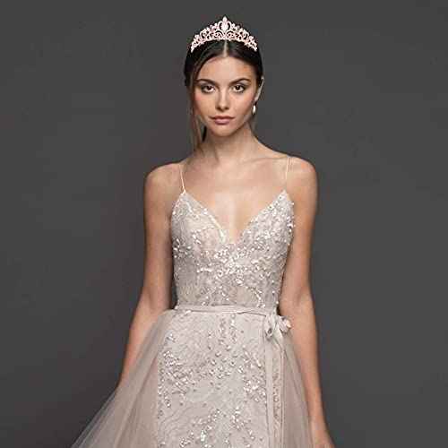 Crowns for Women, Rose Gold Tiara Crystal Rhinestone Hair Accessories for Princess Queen Ladies Little Girls Adult Bridal Bride Birthday Wedding Pageant Prom Halloween Costume Party with Combs