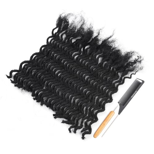 DAIXI Curly Wave Loc Extensions Human Hair, 100% Real Human Hair Dreadlock Extensions for Man/Women Handmade Permanent Dread Extensions Can Be Dyed Bleached Twisted (0.4cm, 1B, 8 Inch 20 Strands)