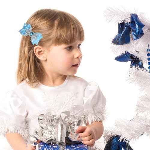 Christmas Bow Hair Clips White Snowflake Glitter Hair Clips Blue Glitter Hair Bow Clip Blue Sapphire Hairgrips White Diamond Hair Clip Design Christmas New Year Party Hair Accessories for Girls Women