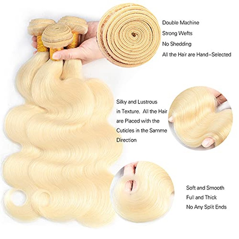 #613 Blonde Bundles Human Hair Body Wave Bundles 18 18 18 Inch Honey Blonde Body Wave Bundle Human Hair Extensions Unproceesed Virgin Hair 100 Gram Per Bundle 3 Bundle