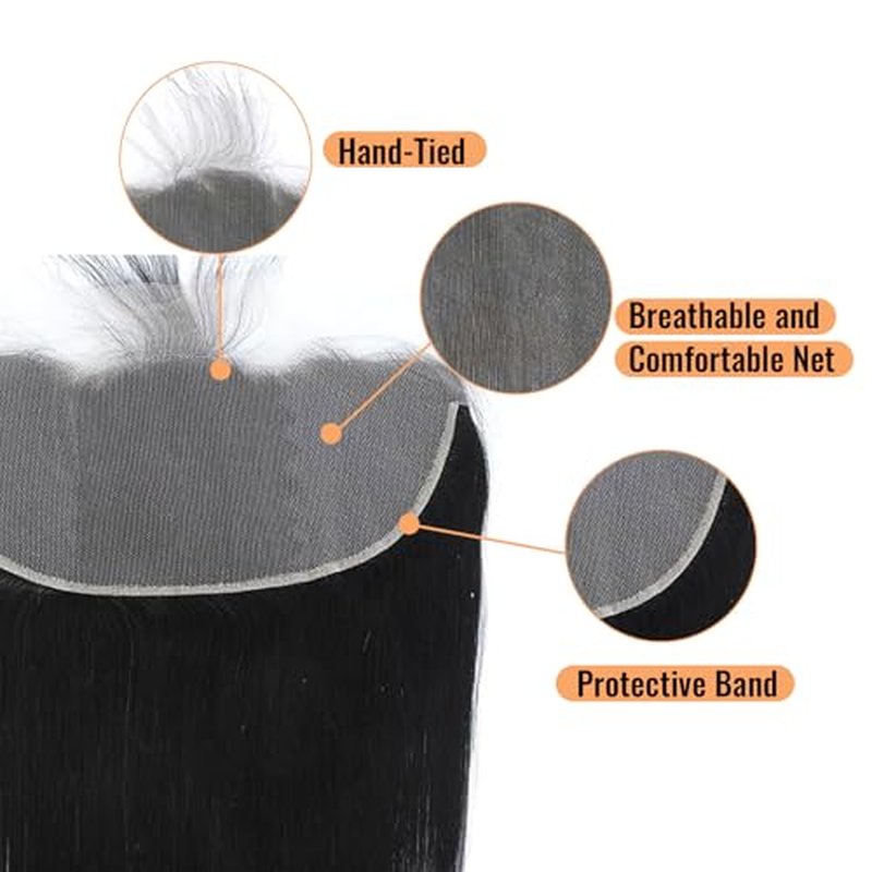 HD Lace Frontal 13x6 Transparent Lace Ear to Ear 20 Inch Straight Frontal Human Hair 100% Unprocessed Virgin Lace Closure Human Hair Pre Plucked with Baby Hair 150% Density