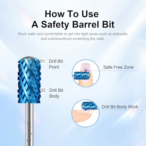 3/32" Large Barrel Smooth Round Top Tungsten Carbide Nail Drill Bit Safety Bit for Gel & Acrylic Removal, 2-Way Rotating Efile Tip, Salon Electric File Accessory (4XC Grit, Blue)