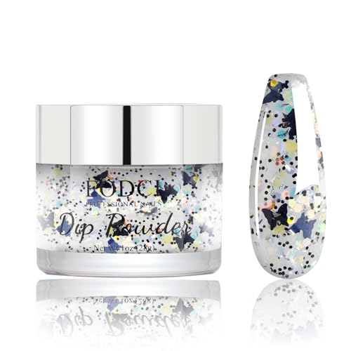 Nail Dip Powder Colors, Butterfly Glitter Silver - DIY Nail Art Starter Kit - No Lamp Needed - 1 oz