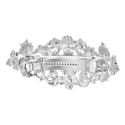 EVER FAITH Rhinestone Crystal CZ 1920's Style Bride Hair Barrette Flower Art Deco Clear Silver-Tone